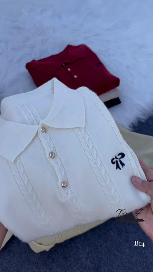 Cable-Knit Polo Sweater Top β Chic, Soft and Effortlessly Elegant