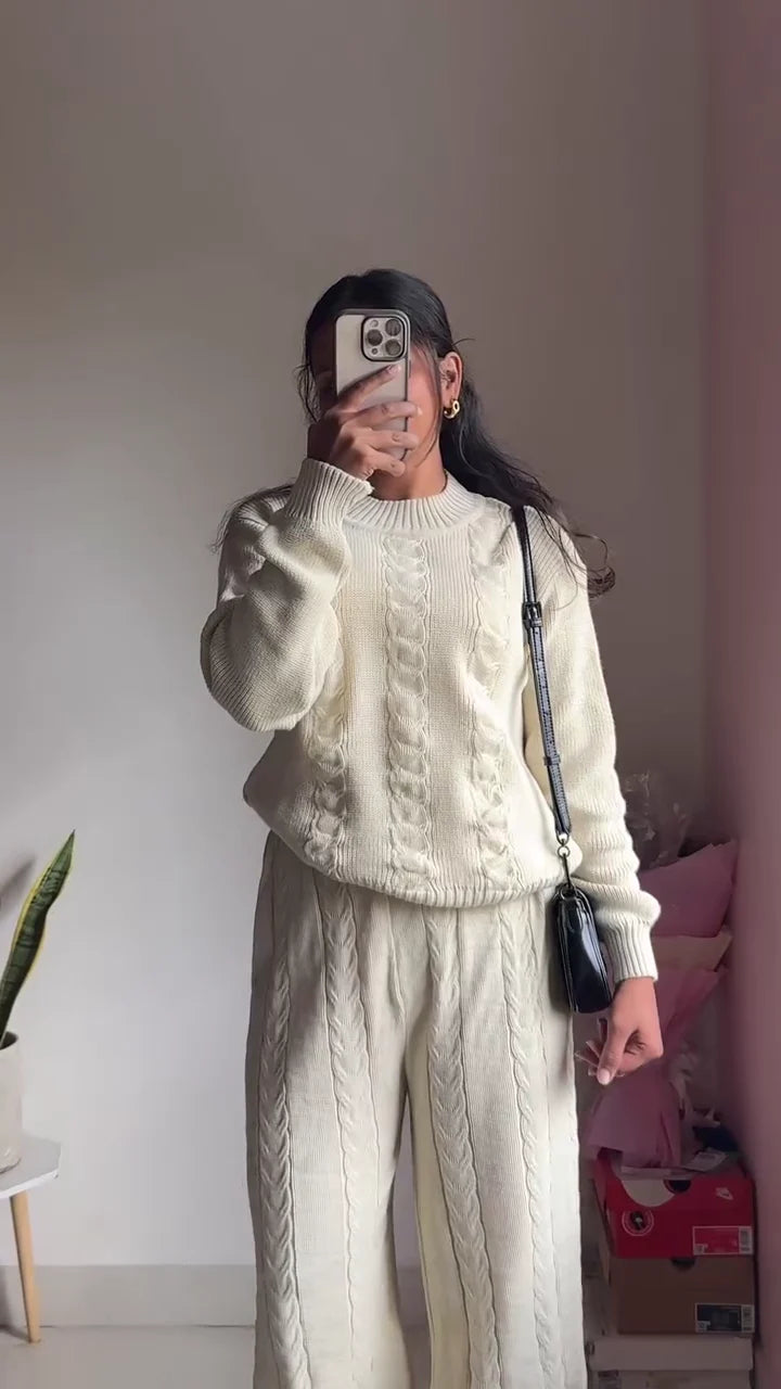 Knitted Sweater & Jogger Co-ord Set Available in Maroon & Brown Variants