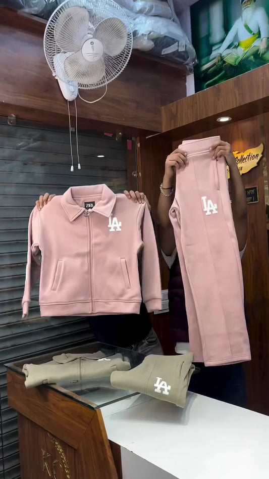 LA Print Tracksuit Sets π§₯ Matching Zip Jackets & Joggers β Beige & Pink Variants