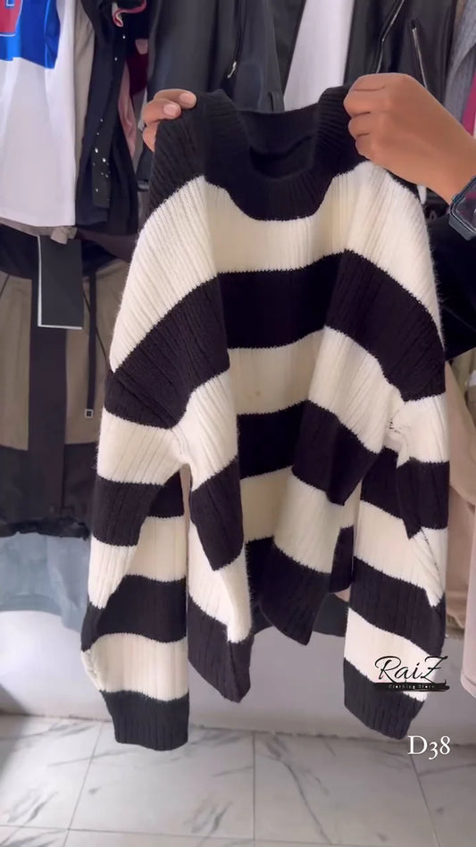 Ribbed Stripe Knit Sweaters π§Ά Horizontal Pattern β Black, Brown, Gray & Pink Variants