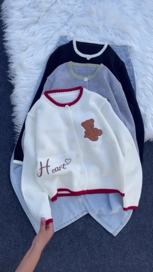 Buy Women Varsity Sweater Button Up Knitted Cardigan Cute …