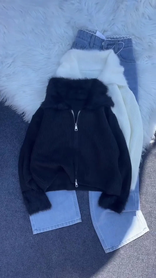 Womens Teddy Cropped Faux Fur Jacket Furry Lapel Coat Zip Up with Pockets Warm Winter