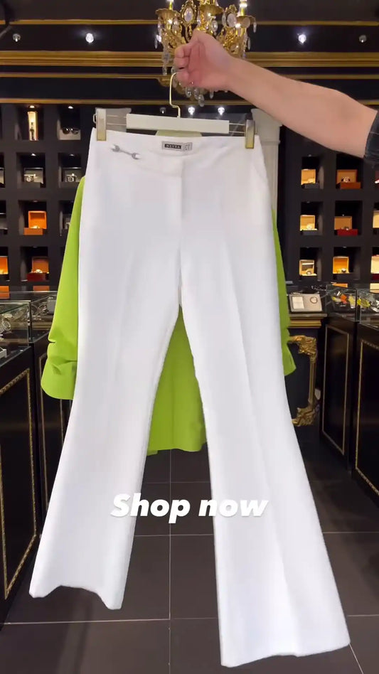 Vibrant Lime Green Blazer with Ruched Sleeves and Pearl Detail