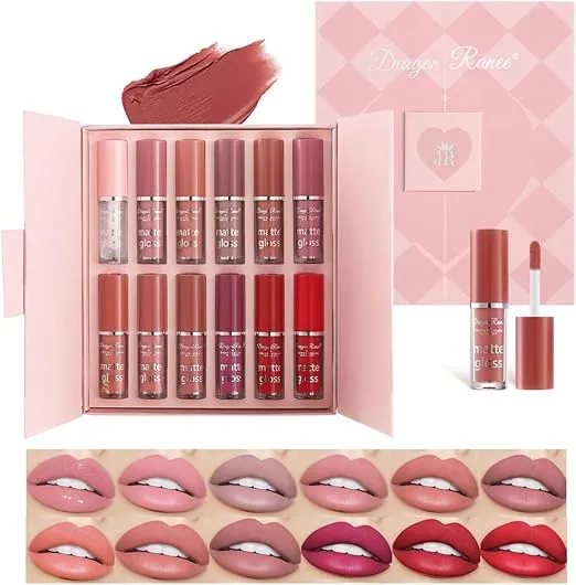 Petansy Matte Liquid Lipstick Set 12 Colours Velvet Waterproof Lipstick Pigmented Long Lasting Lip Gloss Lip Plumper Makeup Set with Gift Box
