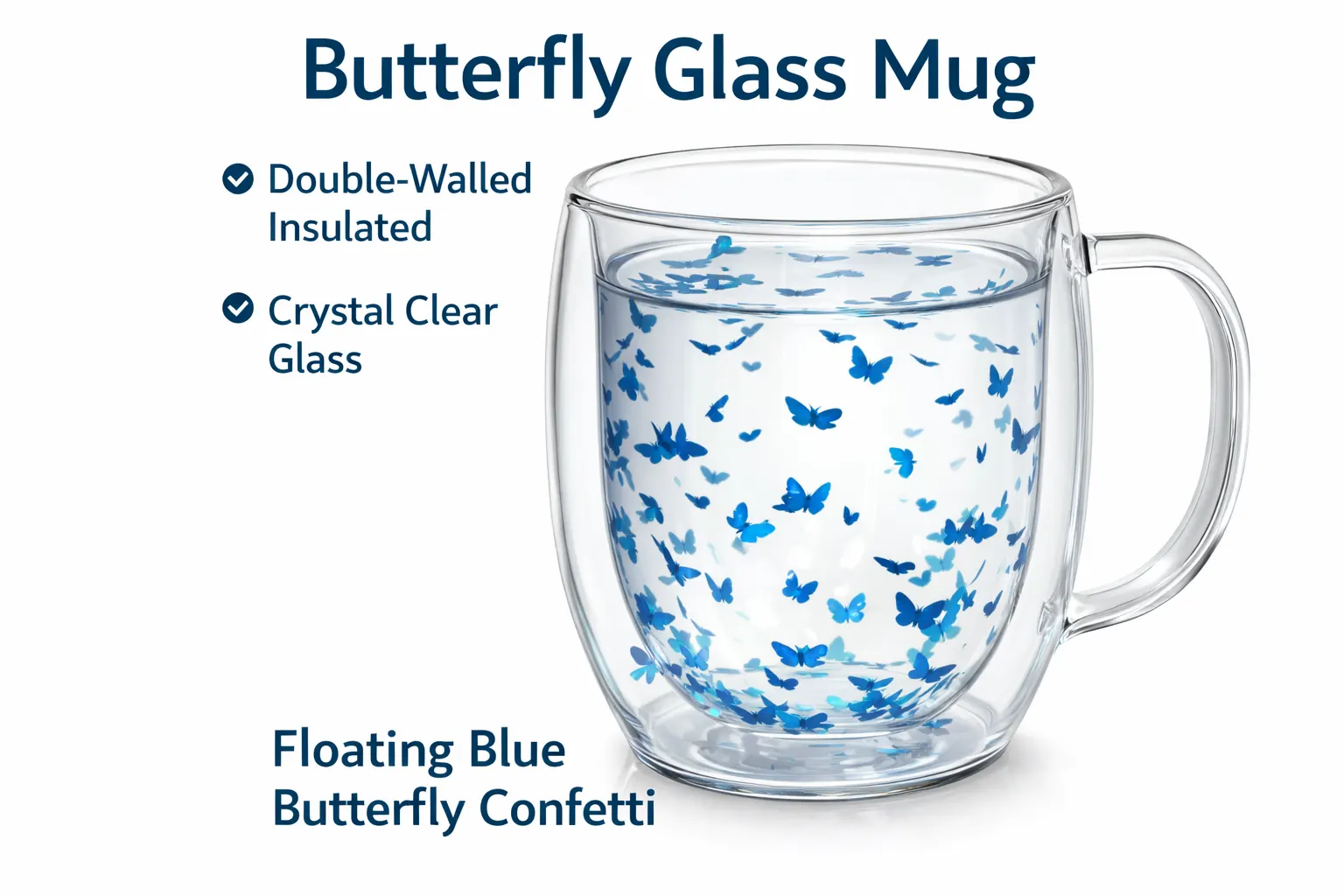 Butterfly Double Wall Glass Mug with Handle