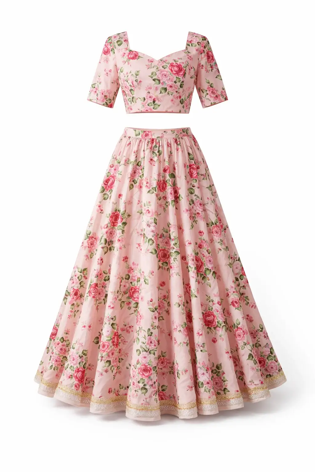 Elegant Women’s Pink Floral Ethnic Lehenga Set