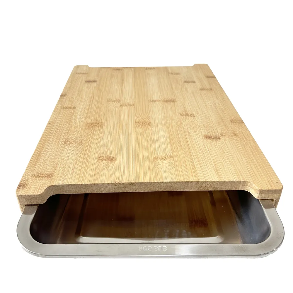 Bamboo Cutting Board with Two Steel Tray