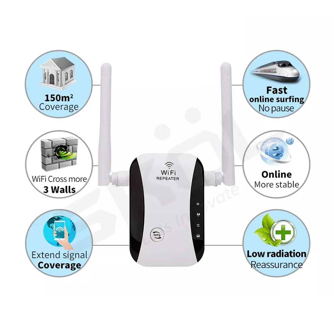 WiFi Extender Wi-Fi Range Signal Booster 300 Mbps Single Band Universal Wireless Repeater with 1 Ethernet Port and 2 External Antennas Built-in Access Point