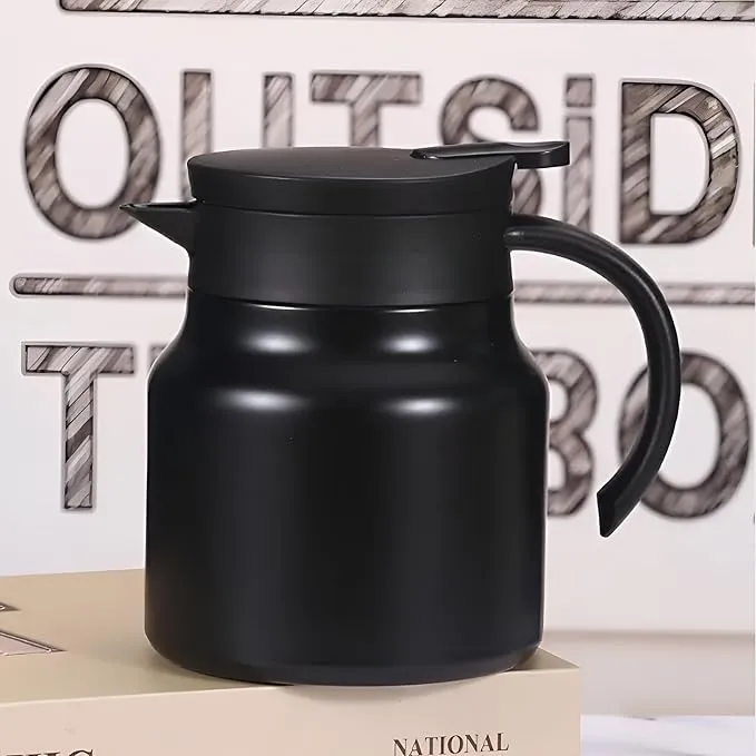 Teapot with Steel Infuser 1000ml | Insulated Thermosteel Carafe with Handle | BPA-Free, Keeps Drinks Hot for 18 Hours & Cold for 24 Hours (Black)