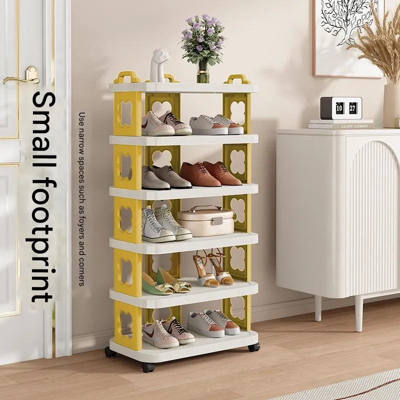 5 Layer Plastic Shoe Rack for Home with Wheels, Portable Rotating Shoe Rack Stand Organizer, Space Saving Shoe Rack for Home Entryway & Hallway