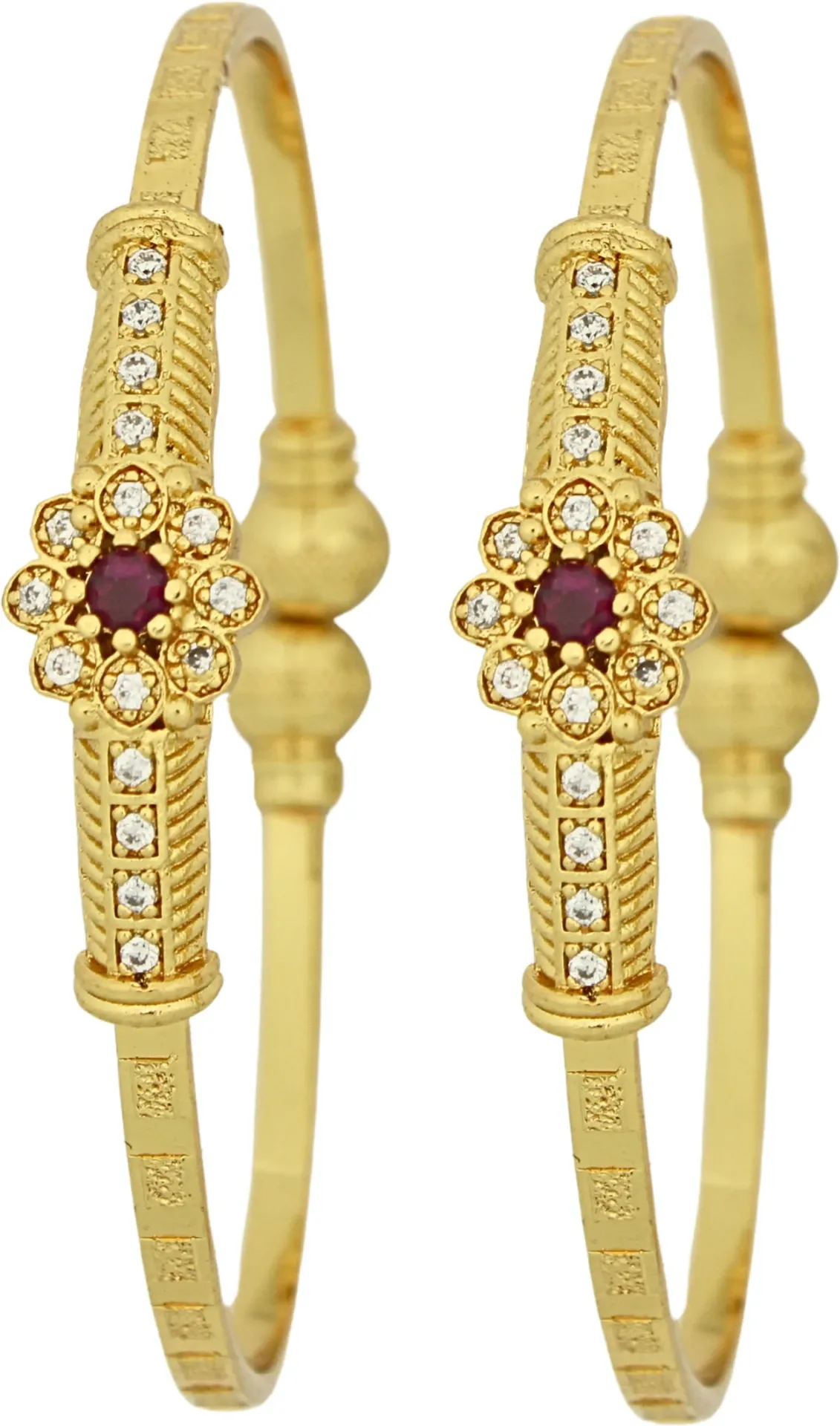 Elegant Floral Red Stone Adjustable Kada Set