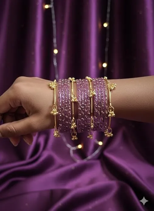 Elegant Pink Beaded Gold Charm Bangle Set