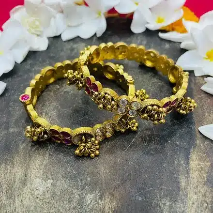 Royal Pink Floral Temple Designer Kada