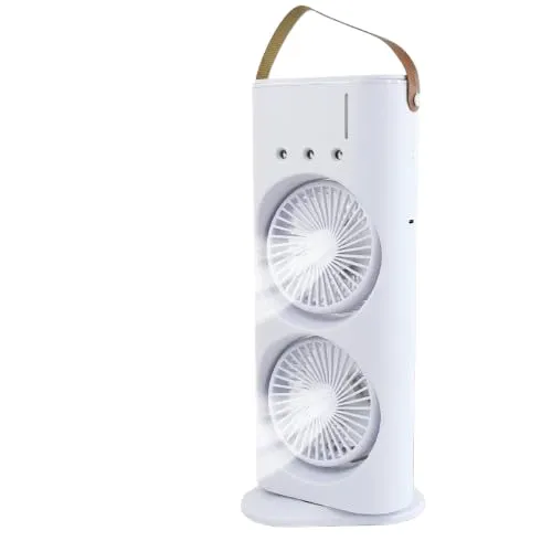 Portable Double Mini Fan Cooler, White, Dual Speed, USB Powered