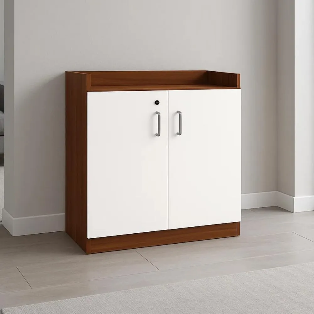 Wooden Shoe Rack with Door and Lock | Engineered Wood Shoe Stand with German Hardware | 3 Spacious Compartments | Top Storage Shelf | DIY Installation | Shoe Rack for 20 to 25 Pairs