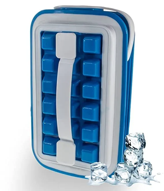 Folding Tray 36 Cells Curling Ice Tray Molds Bar Maker Bag, Silicone Ice Cube Trays with Lids, Iced Drink Water Bottle Quick-Freezing Artifact Ice Kettle Kitchen Tools