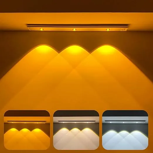 Motion Sensor Under Cabinet Light, 40 cm,1200 mAh Battery, 3 Dimmable LED Color Modes