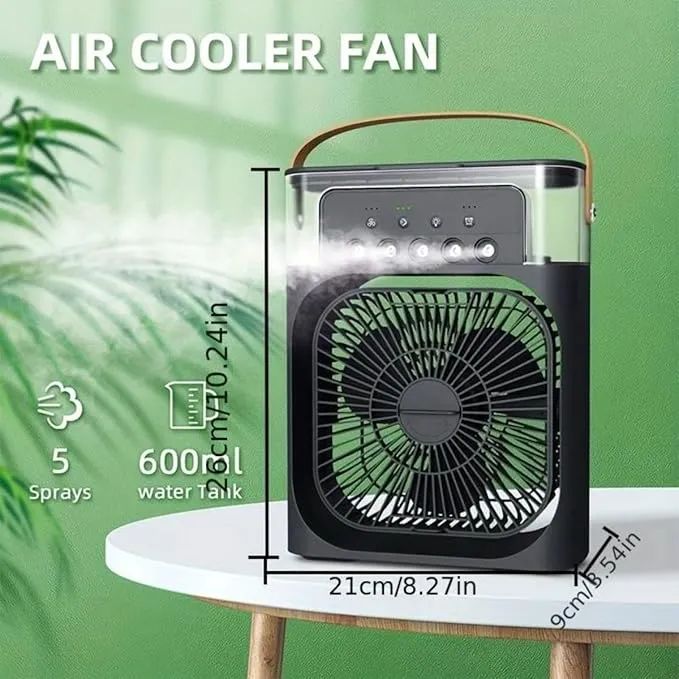 Table Cooler | Air Cooler Fan | Mini Water Cooler | Humidifier Portable | USB | Table Fan Air Cooling 3 Speed For Home Kitchen Office Compact 3 In 1 | 7 Color Light Options | 5 Sprays