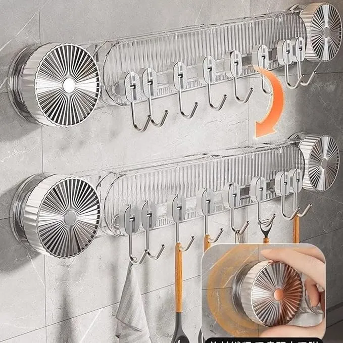 SHALVI Wall-Mounted Kitchen Utensil Rack | Knife Holder with Hooks | Kitchen Utensil Organiser | Spatula Hanging Hooks | Knife & Spoon Holder Storage Rack | Self Adhesive & Suction | Multi-Purpose