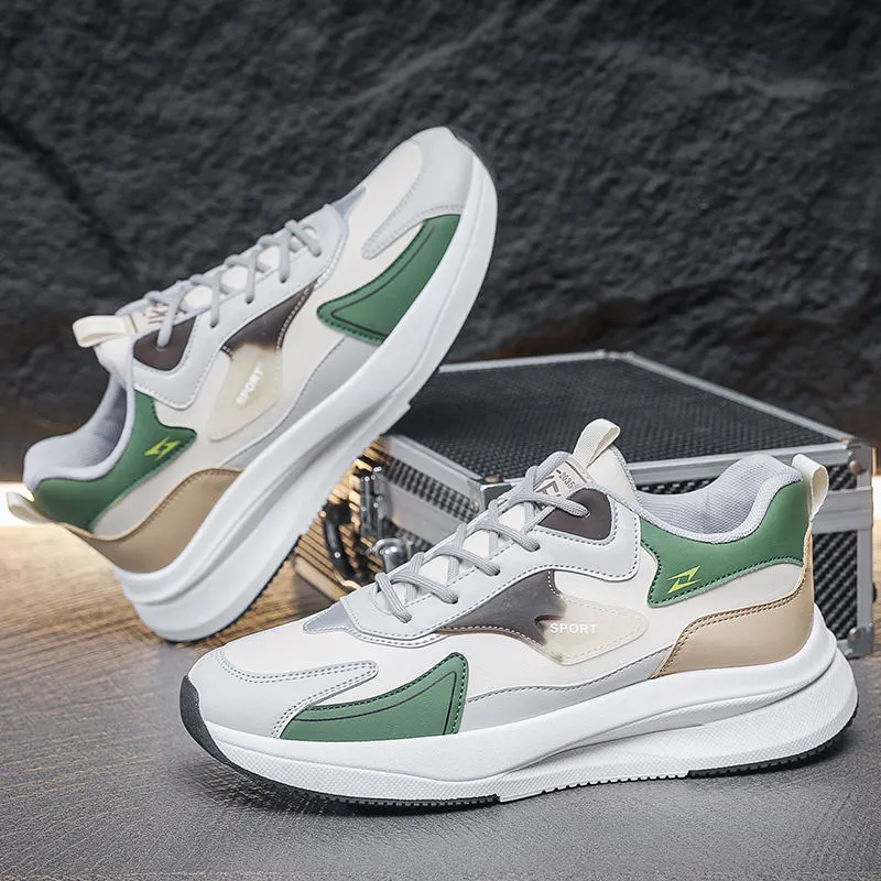 Mens Sneakers Low Top Lace up Thick Soled White