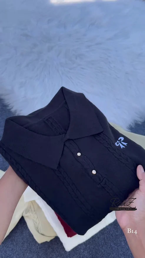 Cable-Knit Polo Sweater Top – Chic, Soft and Effortlessly Elegant