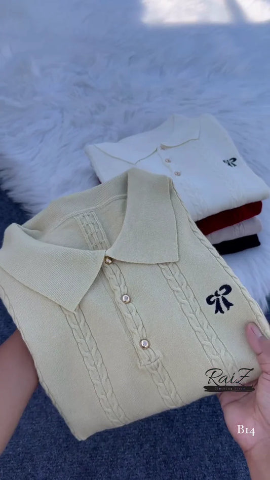 Cable-Knit Polo Sweater Top – Chic, Soft and Effortlessly Elegant