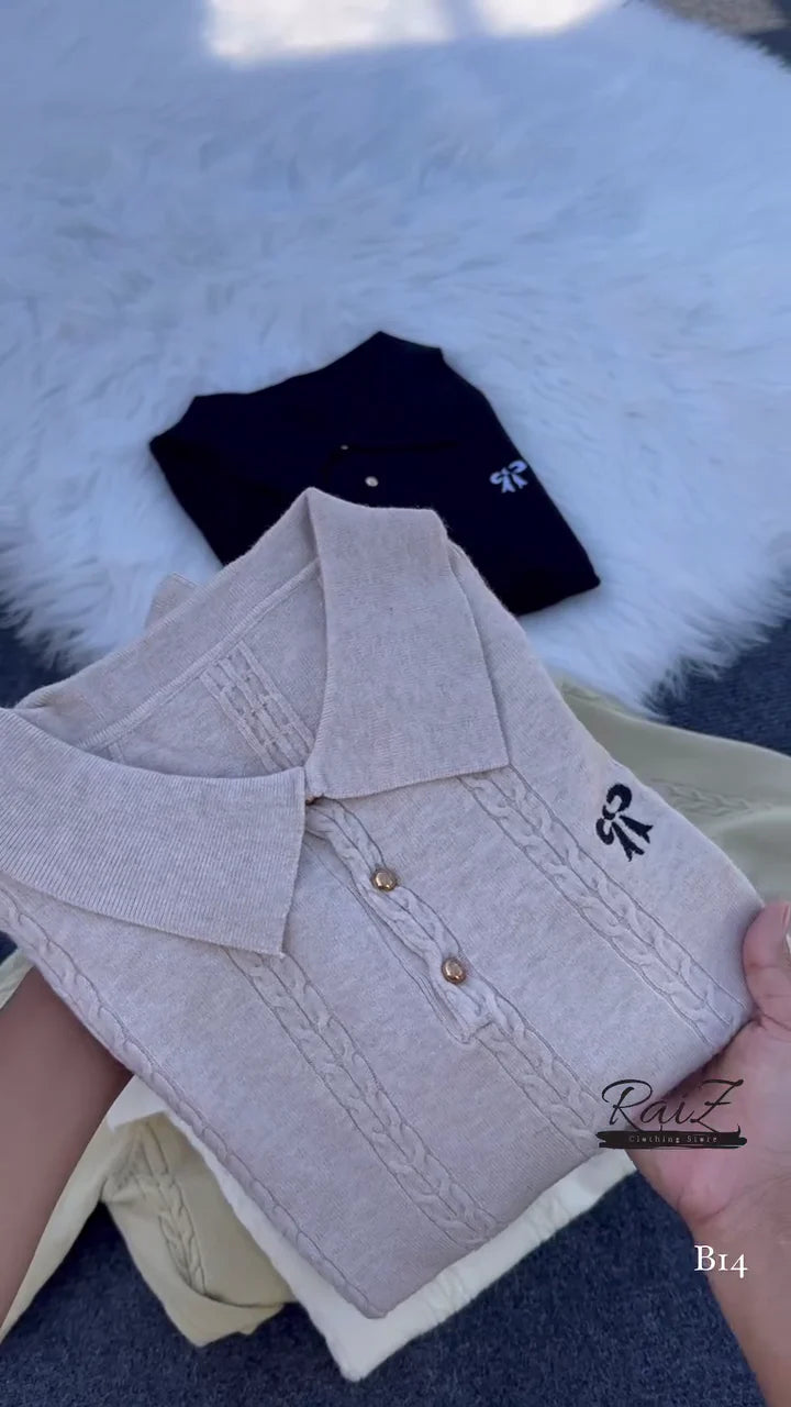 Cable-Knit Polo Sweater Top – Chic, Soft and Effortlessly Elegant
