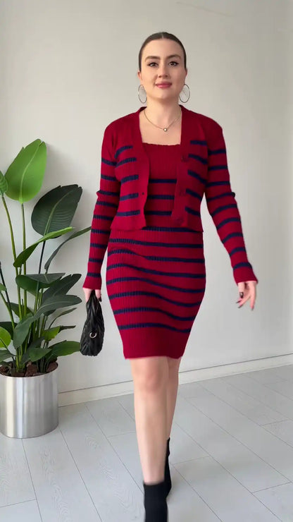 Striped Knit Co‑ord Dress Set – Chic, Stretchy, and Ready to Dress Up or Down