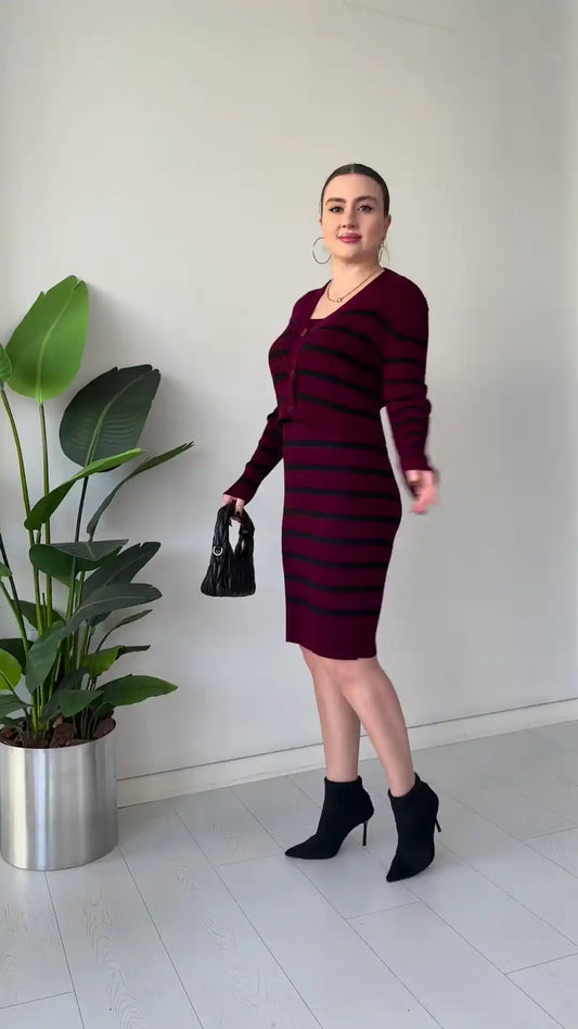 Striped Knit Co‑ord Dress Set – Chic, Stretchy, and Ready to Dress Up or Down