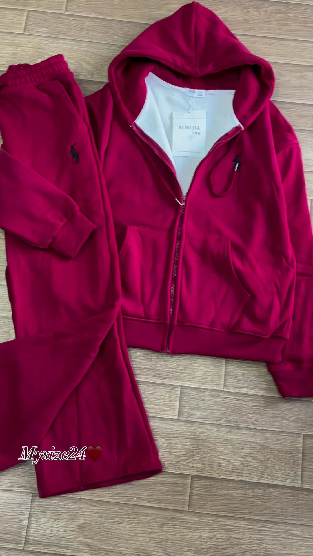 Zip-Up Hoodie & Jogger Co-ord Set Available in Red, Beige & Brown