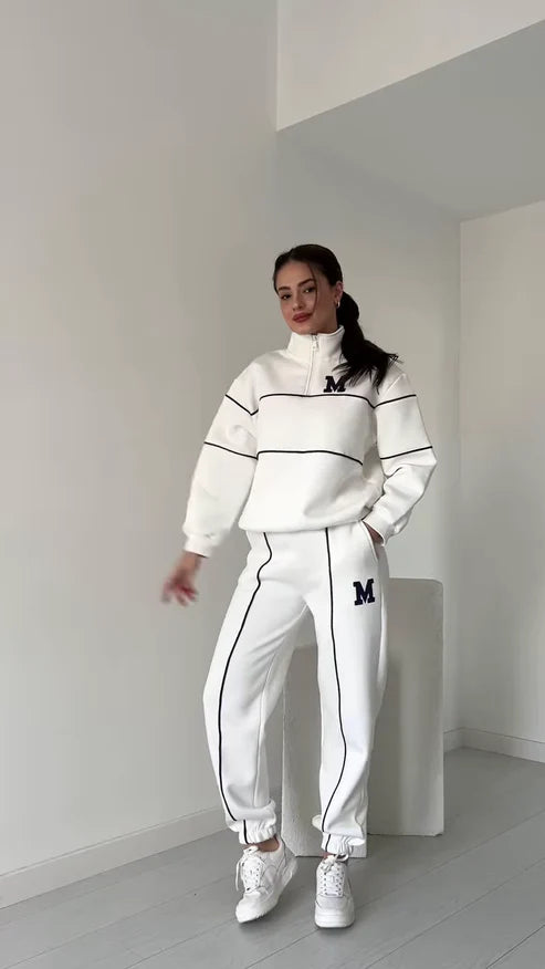 Zip-Up Tracksuit with Contrast Piping ✨ Available in White & Black
