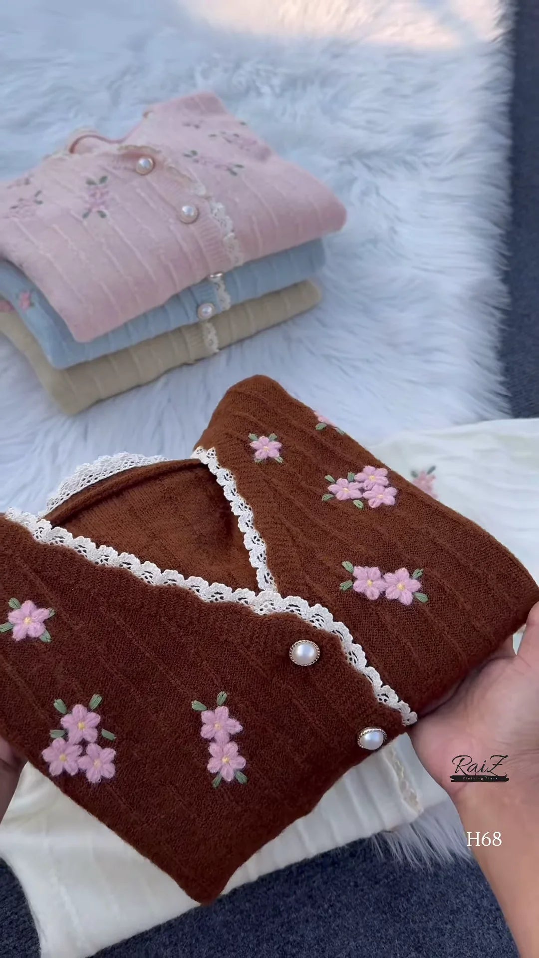 Lace-Trimmed Floral Embroidered Cardigans 🌷 Available in Pink, White & Brown