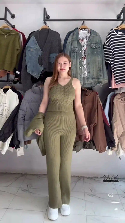 Textured Knit Co-ord Sets With Cardigans & V-Neck Sweaters – Black, Blue & Grey Variants