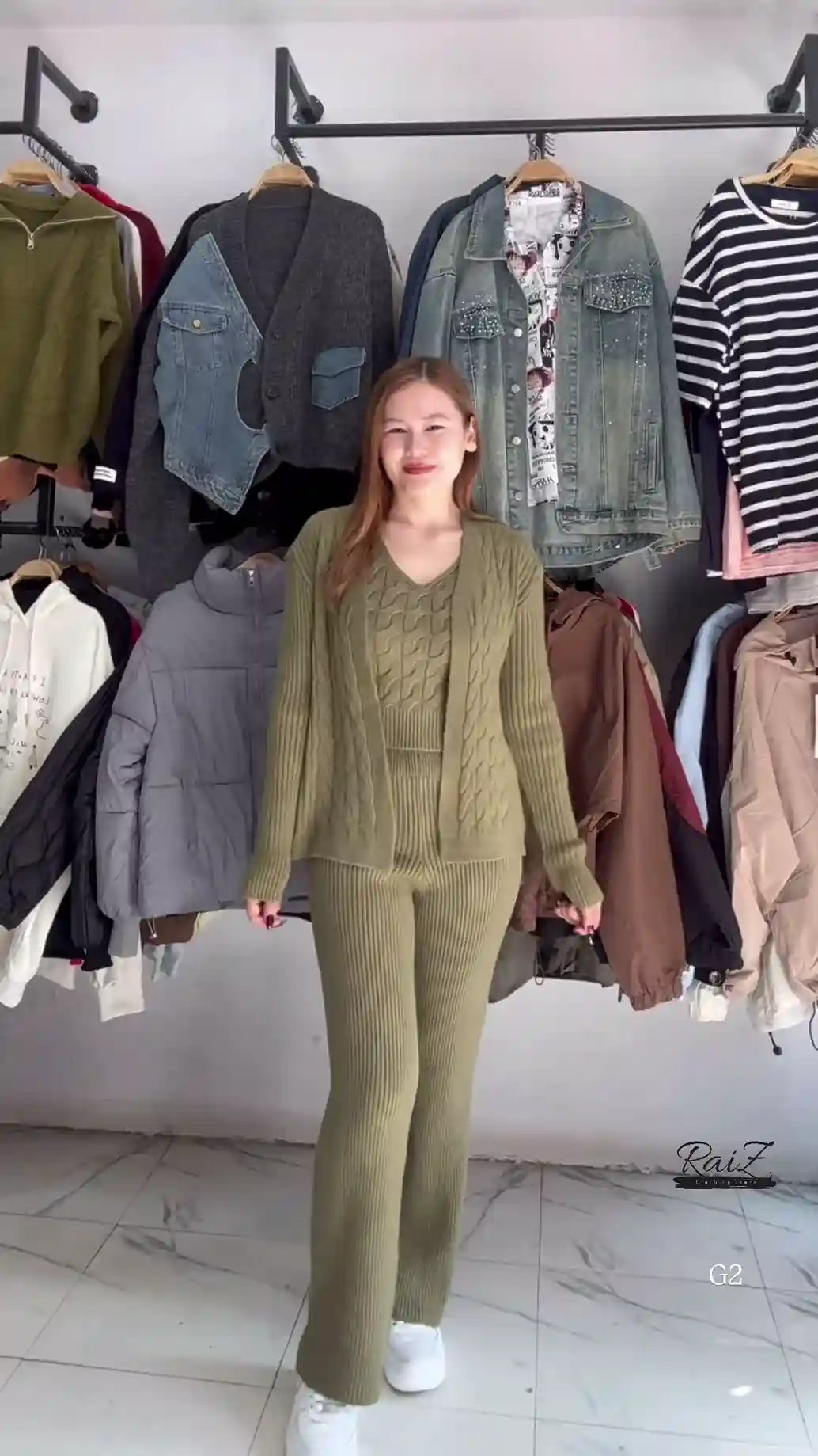 Textured Knit Co-ord Sets With Cardigans & V-Neck Sweaters – Black, Blue & Grey Variants