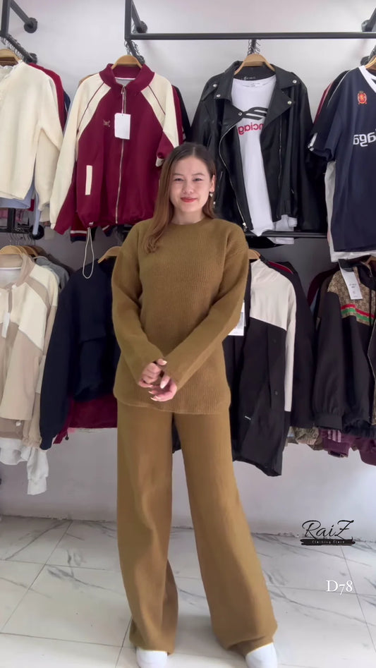 Knit Co-ord Sets 🧶🌾 With Sweater & Wide-Leg Pants – Yellow, Mustard & Brown Variants