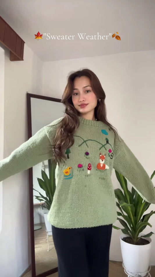 Seasonal Knit Sweater Trio 🍁🧥 – Floral, Minimal & Geometric Styles in Pink, Green & Cream Variants