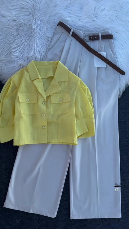 V-Collar Solid Crop Shirt for Women with Half Sleeves