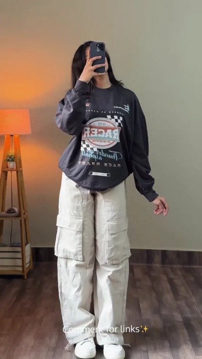 🖤 Street Edge Oversized Sweatshirt & Cargo Pants Collection 🤍