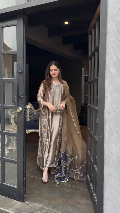 A Modern Take on Traditional Elegance: Intricate Beading on a Lustrous Muted Tonal Kurta