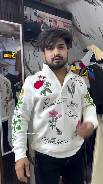 Designer Floral Embroidered Men’s Sweatshirt | Winter Luxury Edit