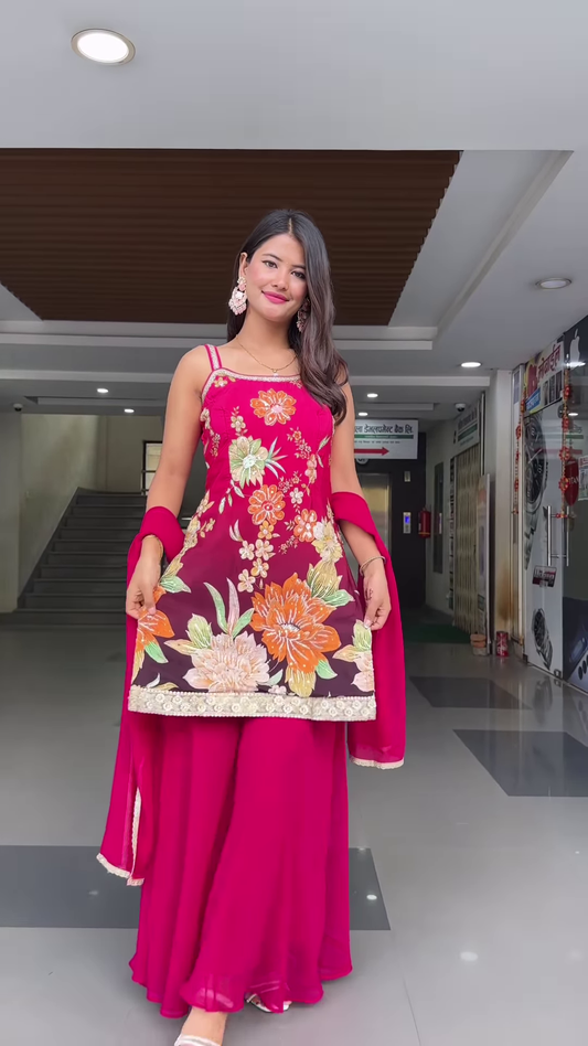 ‘- Lime Green Floral Embroidered Suit Set with Dupatta – Vibrant Traditional Ensemble for Women