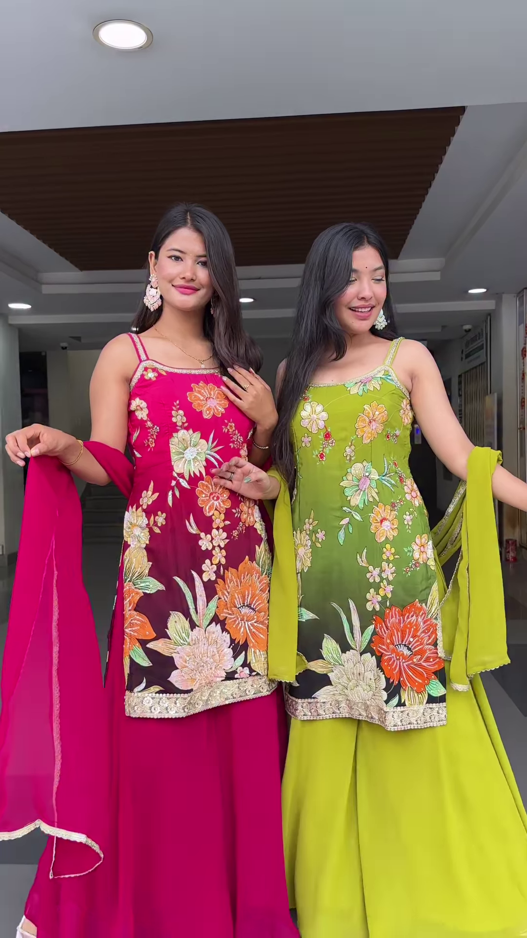 ‘- Lime Green Floral Embroidered Suit Set with Dupatta – Vibrant Traditional Ensemble for Women