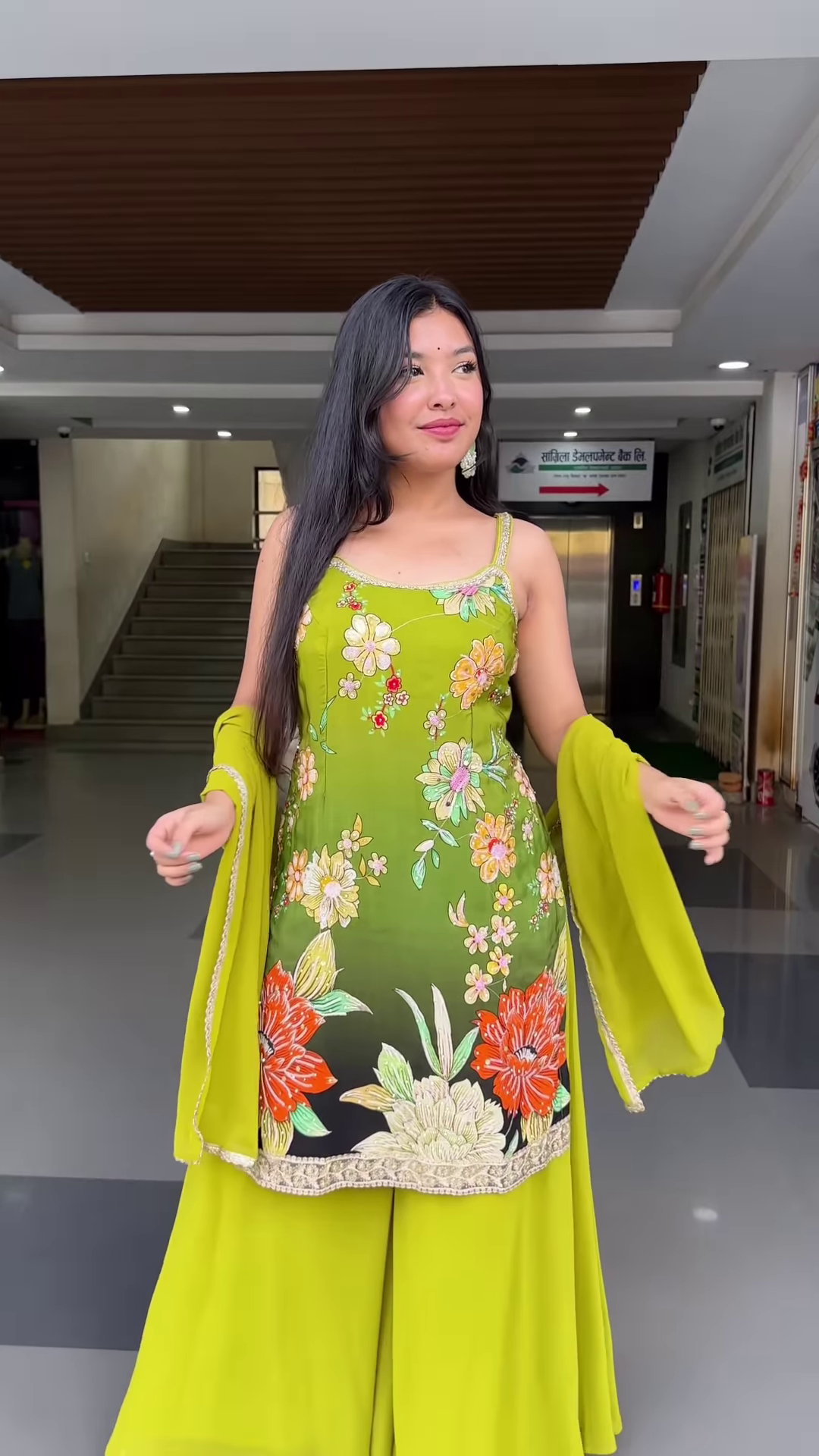 ‘- Lime Green Floral Embroidered Suit Set with Dupatta – Vibrant Traditional Ensemble for Women