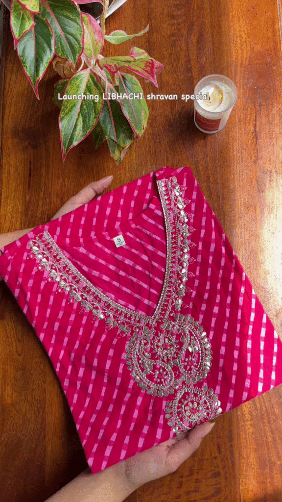 Turquoise Embroidered Kurta with Silver & Pink Detailing – Shravan Special Ethnicwear
