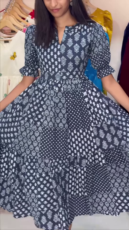 Beige Floral Fit & Flare Midi Dress – Elegant Casualwear for Women