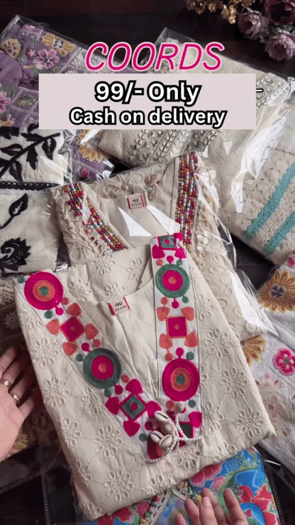 Purple Multicolor Embroidered Coord Set – Affordable Ethnicwear with Cash on Delivery