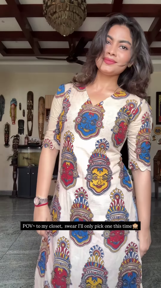 Blue Buddha Print Dress – Artistic Statementwear for Women