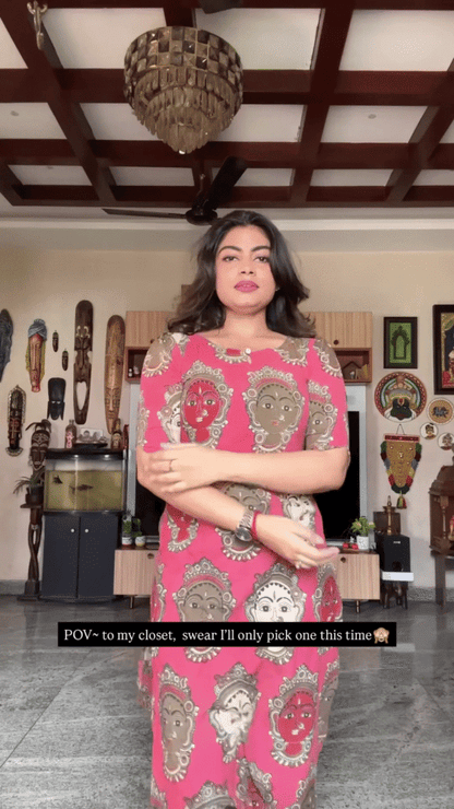 Blue Buddha Print Dress – Artistic Statementwear for Women