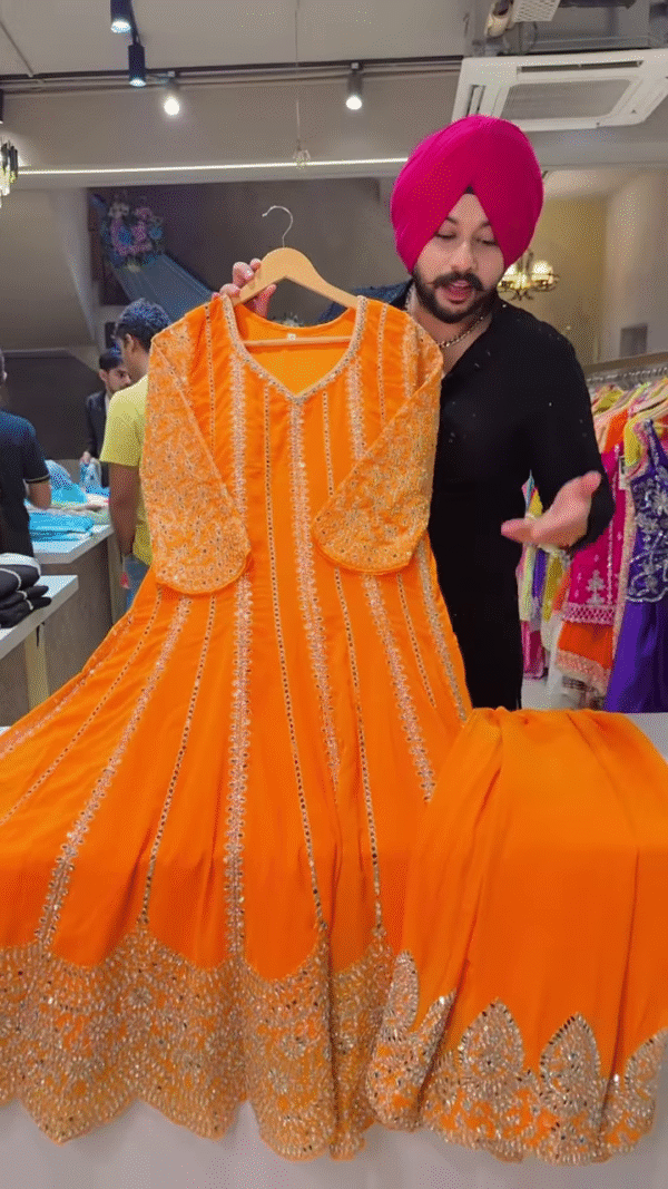 Orange Embroidered Anarkali with Silver Detailing – Festive Ethnicwear for Women