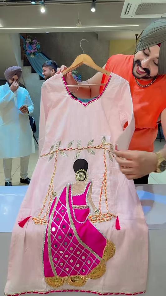 Light Pink Embroidered Kurta Set with Traditional Motif and Matching Dupatta